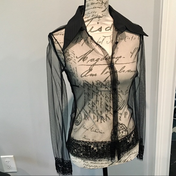 Hale Bob Sheer Black Button-Down Top - Picture 16 of 16